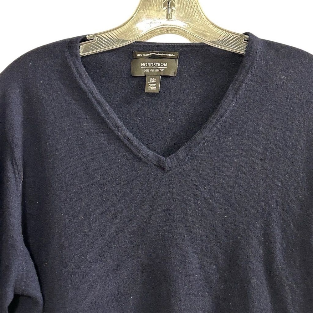 Nordstrom‎ Men’s V neck long sleeve blue soft warm 100% merino wool XXL tall - Picture 3 of 8